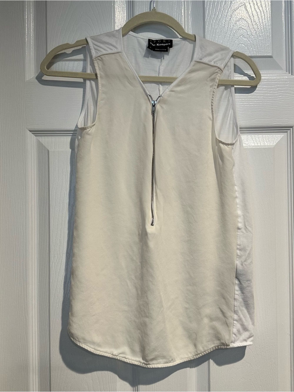 The Kooples Cream Sleeveless Zip-Front Tank Top